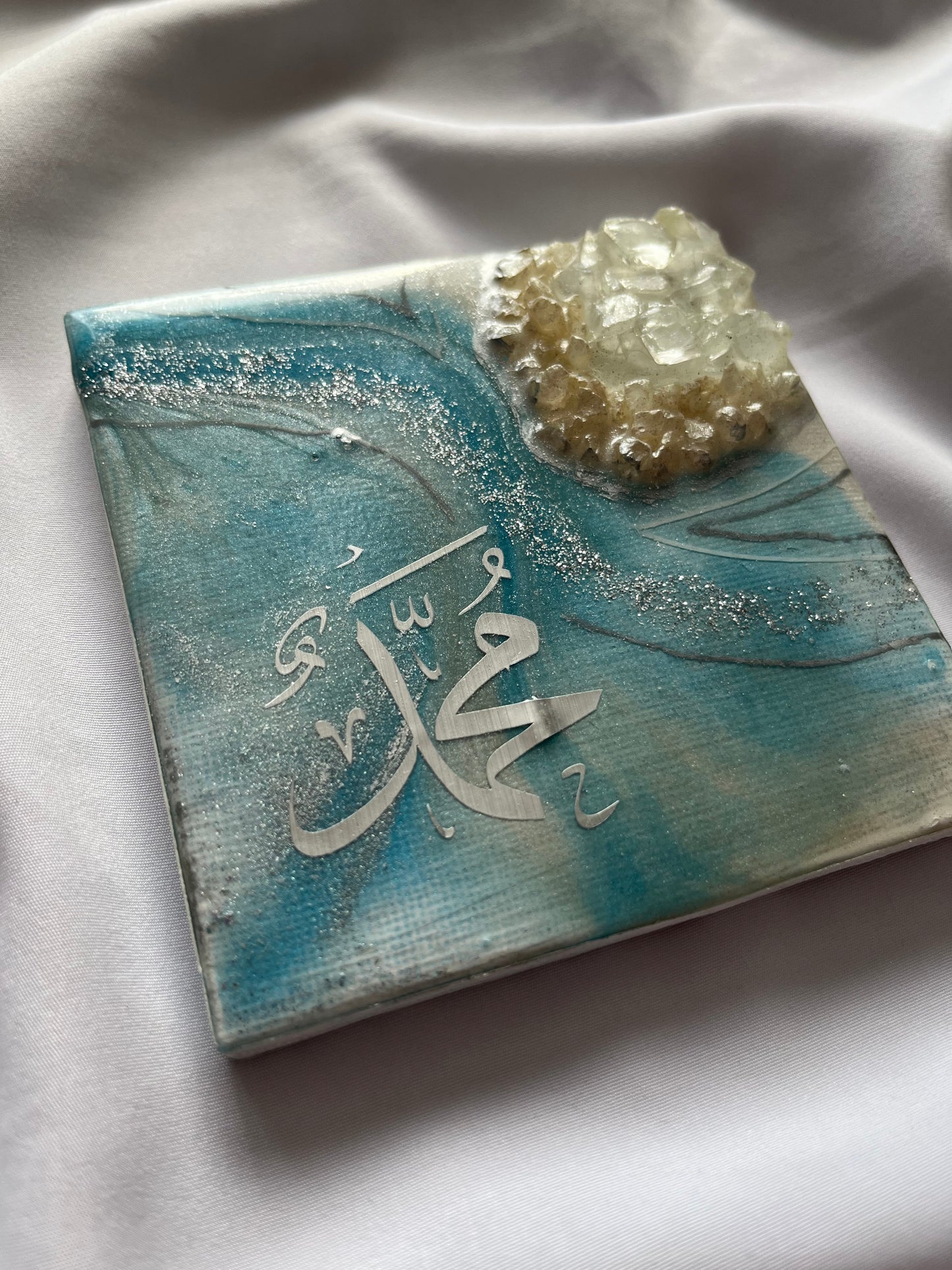 Blue Arabic Calligraphy Resin Canvas