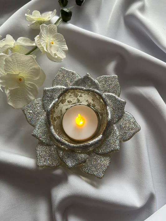 Silver Lotus Candle Holder