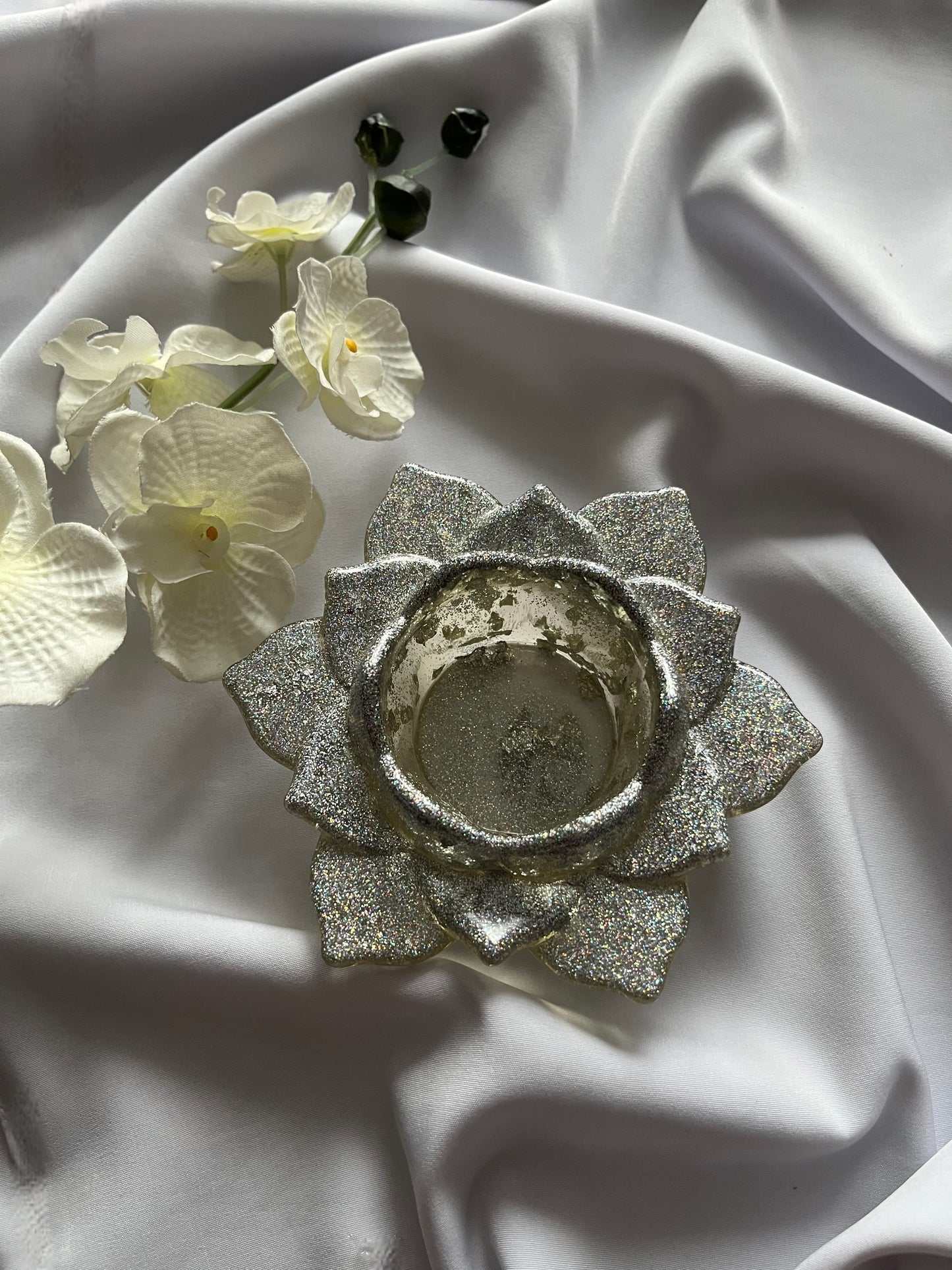 Silver Lotus Candle Holder